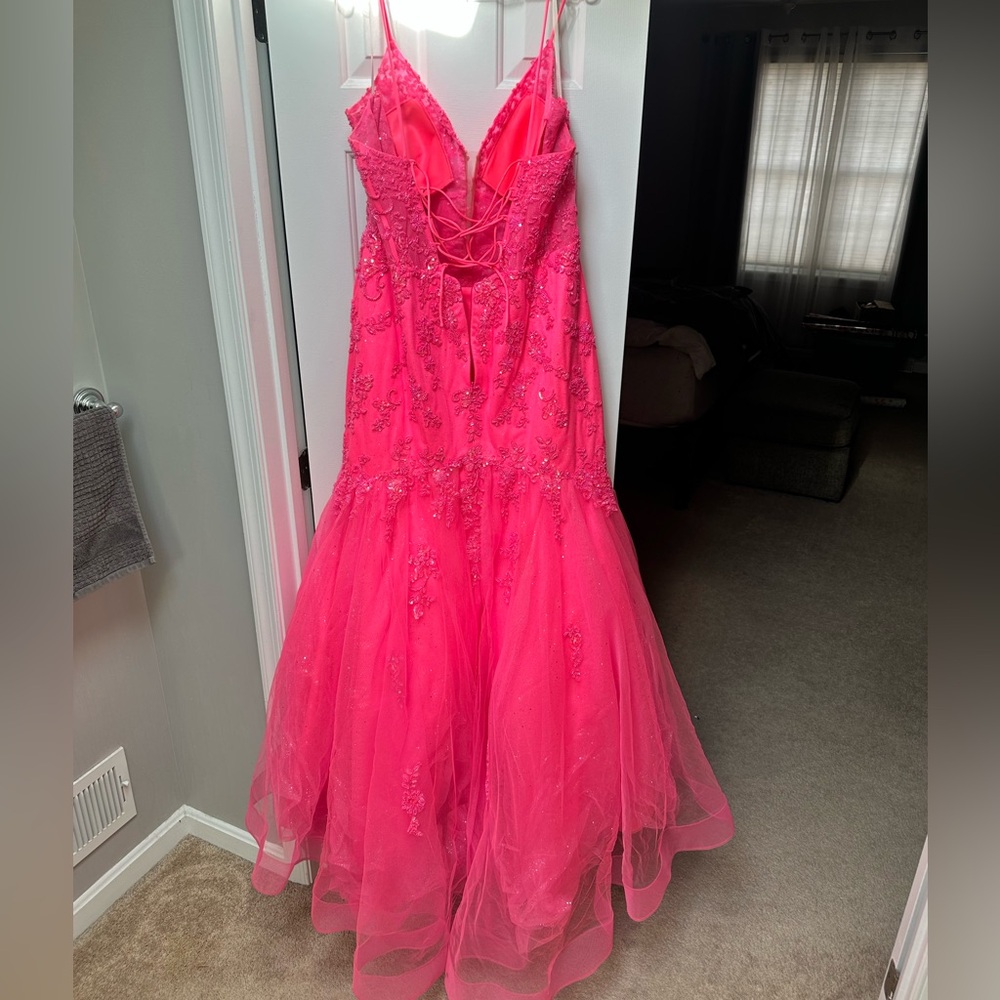 Hot pink mermaid sparkle sequin beaded prom dress